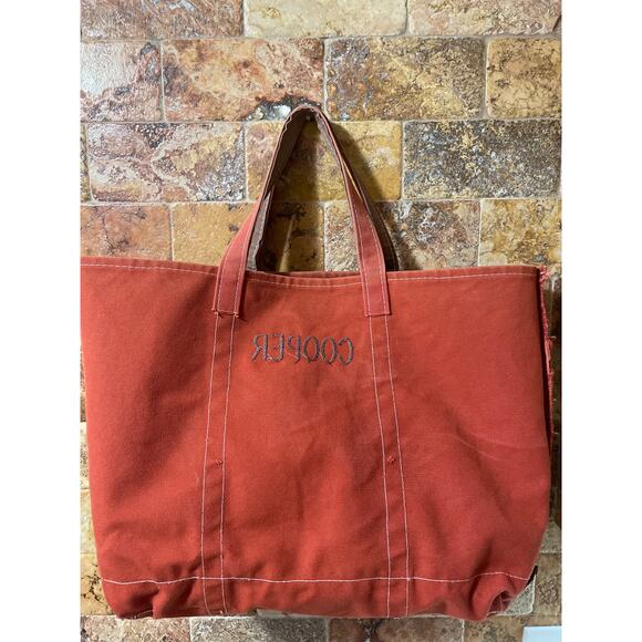 L.L.Bean Boat and Tote Bag Canvas Rust Orange Cotton USA Monogram Cooper - Picture 4 of 15